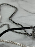 CHANEL CC Square Pearl Triple Chain Dark Silver/Grey Sunglasses