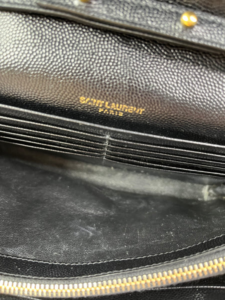 SAINT LAURENT Black CLASSIC CASSANDRE CHAIN WALLET IN GRAIN DE POUDRE LEATHER