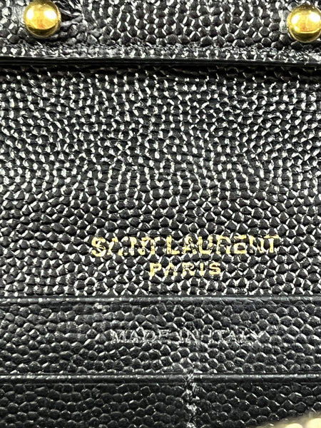 SAINT LAURENT Black CLASSIC CASSANDRE CHAIN WALLET IN GRAIN DE POUDRE LEATHER