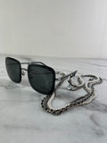 CHANEL CC Square Pearl Triple Chain Dark Silver/Grey Sunglasses