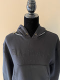 BALMAIN Black Strass Rhinestone Logo Crop Hoodie in Cotton Fleece Size Small