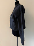 BALMAIN Black Strass Rhinestone Logo Crop Hoodie in Cotton Fleece Size Small