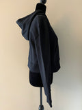 BALMAIN Black Strass Rhinestone Logo Crop Hoodie in Cotton Fleece Size Small