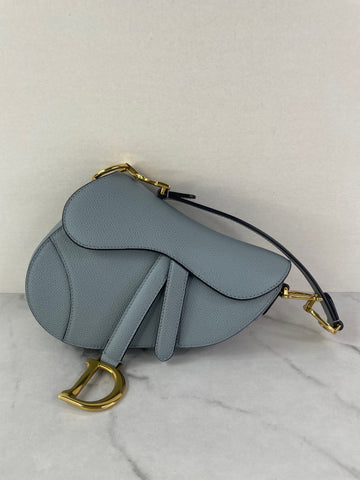 CHRISTIAN DIOR Sky Blue Grained Calfskin Mini Saddle Bag