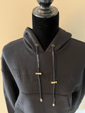 BALMAIN Black Strass Rhinestone Logo Crop Hoodie in Cotton Fleece Size Small