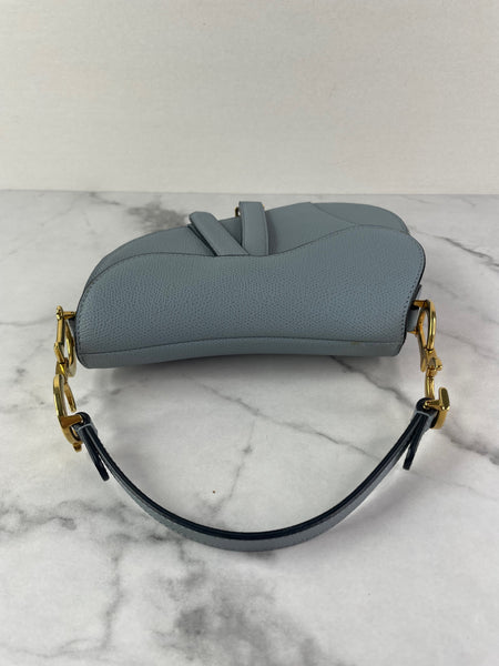 CHRISTIAN DIOR Sky Blue Grained Calfskin Mini Saddle Bag