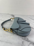 CHRISTIAN DIOR Sky Blue Grained Calfskin Mini Saddle Bag