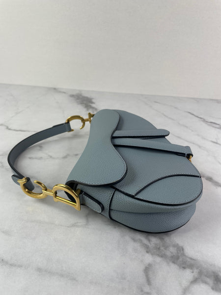 CHRISTIAN DIOR Sky Blue Grained Calfskin Mini Saddle Bag