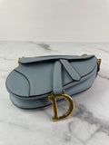 CHRISTIAN DIOR Sky Blue Grained Calfskin Mini Saddle Bag