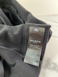 BALMAIN Black Strass Rhinestone Logo Crop Hoodie in Cotton Fleece Size Small