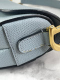CHRISTIAN DIOR Sky Blue Grained Calfskin Mini Saddle Bag
