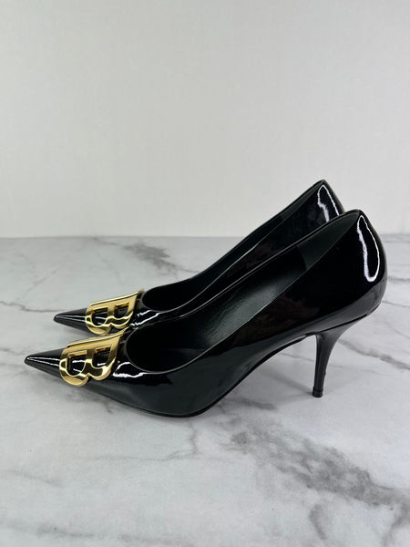 Balenciaga Black Patent Leather BB Knife Pumps Size 38