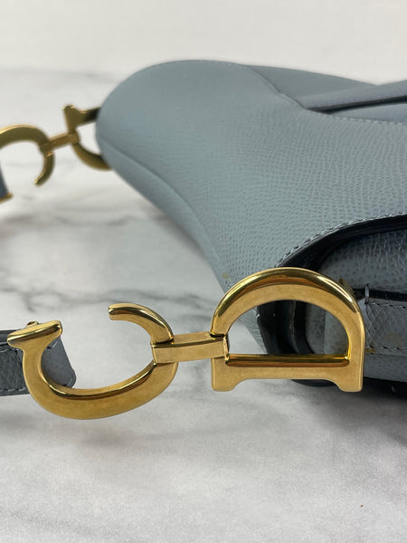 CHRISTIAN DIOR Sky Blue Grained Calfskin Mini Saddle Bag