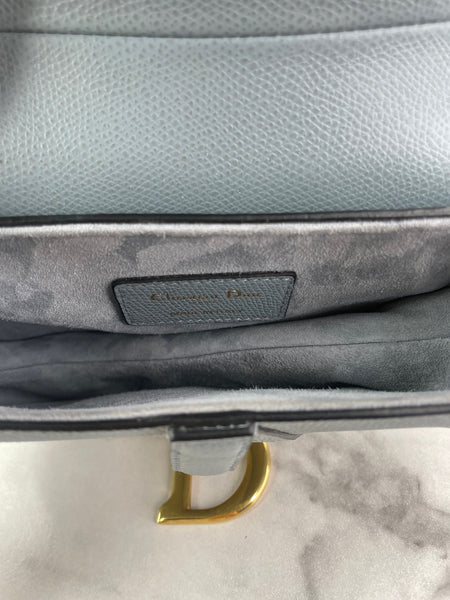 CHRISTIAN DIOR Sky Blue Grained Calfskin Mini Saddle Bag