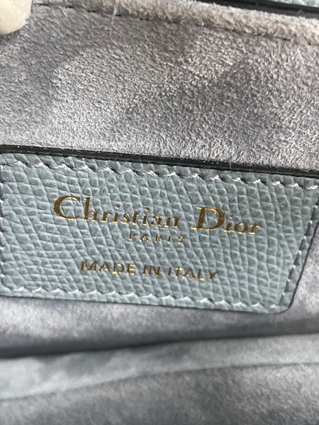 CHRISTIAN DIOR Sky Blue Grained Calfskin Mini Saddle Bag