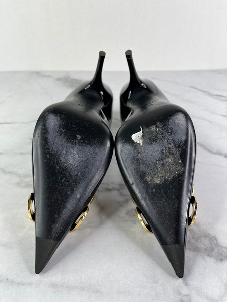 Balenciaga Black Patent Leather BB Knife Pumps Size 38