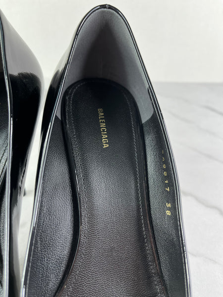 Balenciaga Black Patent Leather BB Knife Pumps Size 38
