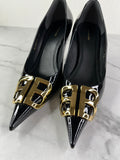 Balenciaga Black Patent Leather BB Knife Pumps Size 38