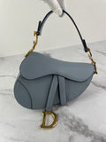 CHRISTIAN DIOR Sky Blue Grained Calfskin Mini Saddle Bag