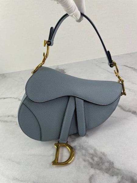 CHRISTIAN DIOR Sky Blue Grained Calfskin Mini Saddle Bag