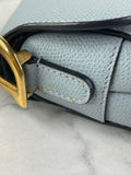 CHRISTIAN DIOR Sky Blue Grained Calfskin Mini Saddle Bag