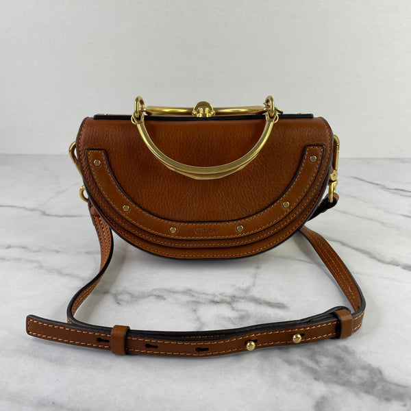 CHLOE Caramel Brown Leather Small Nile Bracelet Minaudiere Crossbody/Shoulder Bag