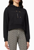 BALMAIN Black Strass Rhinestone Logo Crop Hoodie in Cotton Fleece Size Small
