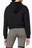 BALMAIN Black Strass Rhinestone Logo Crop Hoodie in Cotton Fleece Size Small