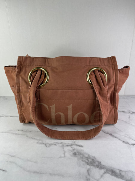 Chloé Wild Pink Medium Plage Canvas Tote Bag
