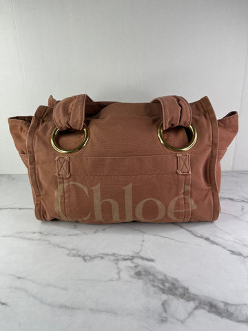 Chloé Wild Pink Medium Plage Canvas Tote Bag