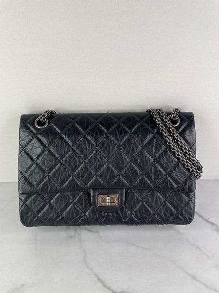 CHANEL Black Aged Calfskin Quilted 2.55 Reissue 226 Flap Bag