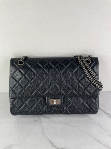 CHANEL Black Aged Calfskin Quilted 2.55 Reissue 226 Flap Bag