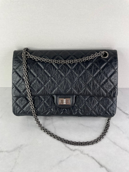 CHANEL Black Aged Calfskin Quilted 2.55 Reissue 226 Flap Bag