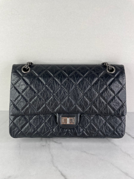 CHANEL Black Aged Calfskin Quilted 2.55 Reissue 226 Flap Bag