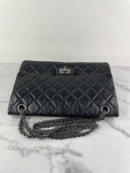 CHANEL Black Aged Calfskin Quilted 2.55 Reissue 226 Flap Bag
