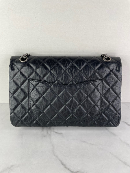 CHANEL Black Aged Calfskin Quilted 2.55 Reissue 226 Flap Bag