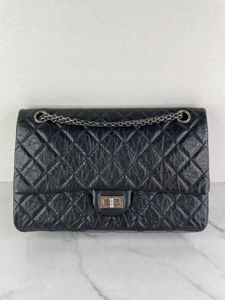 CHANEL Black Aged Calfskin Quilted 2.55 Reissue 226 Flap Bag