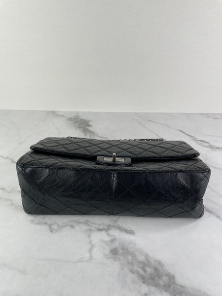 CHANEL Black Aged Calfskin Quilted 2.55 Reissue 226 Flap Bag