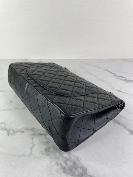 CHANEL Black Aged Calfskin Quilted 2.55 Reissue 226 Flap Bag