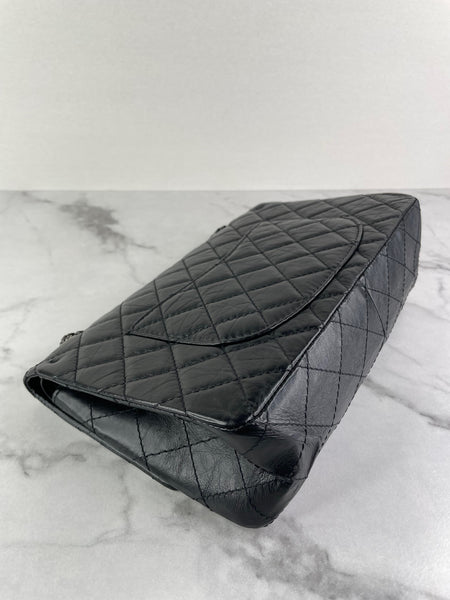CHANEL Black Aged Calfskin Quilted 2.55 Reissue 226 Flap Bag