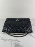 CHANEL Black Aged Calfskin Quilted 2.55 Reissue 226 Flap Bag