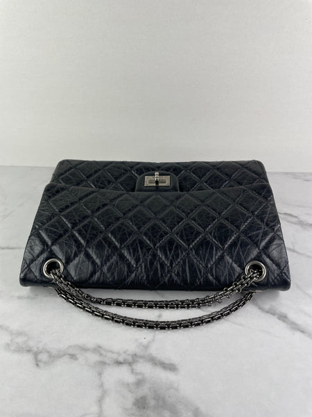 CHANEL Black Aged Calfskin Quilted 2.55 Reissue 226 Flap Bag