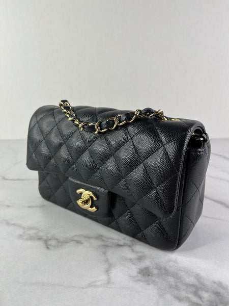 CHANEL Black Caviar Quilted Mini Rectangular Flap Bag