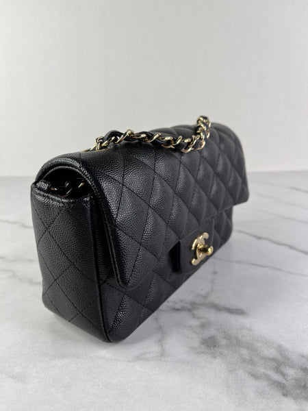 CHANEL Black Caviar Quilted Mini Rectangular Flap Bag