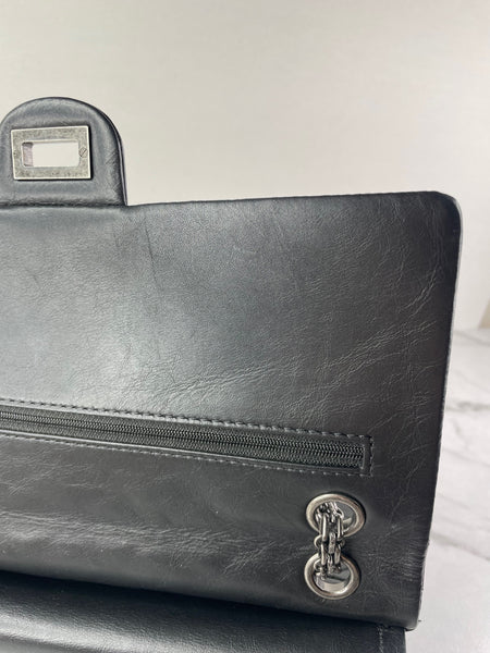 CHANEL Black Aged Calfskin Quilted 2.55 Reissue 226 Flap Bag