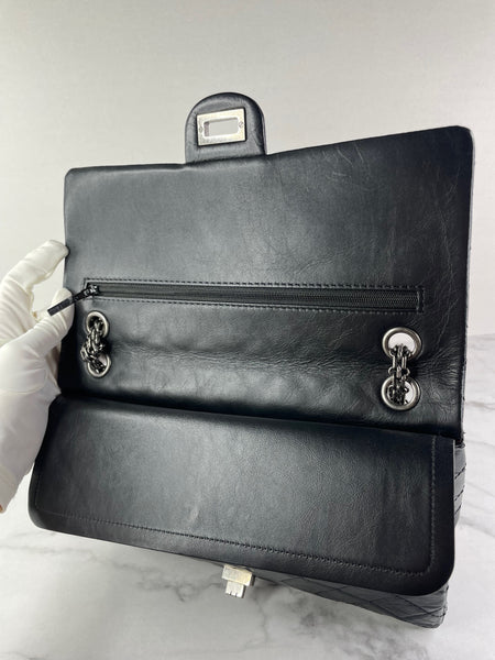 CHANEL Black Aged Calfskin Quilted 2.55 Reissue 226 Flap Bag