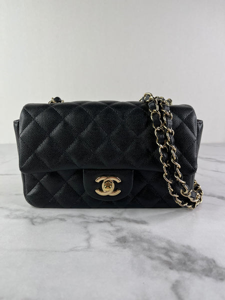 CHANEL Black Caviar Quilted Mini Rectangular Flap Bag