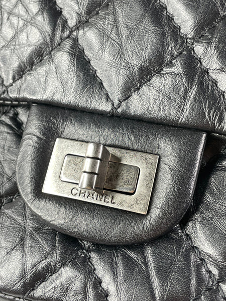 CHANEL Black Aged Calfskin Quilted 2.55 Reissue 226 Flap Bag