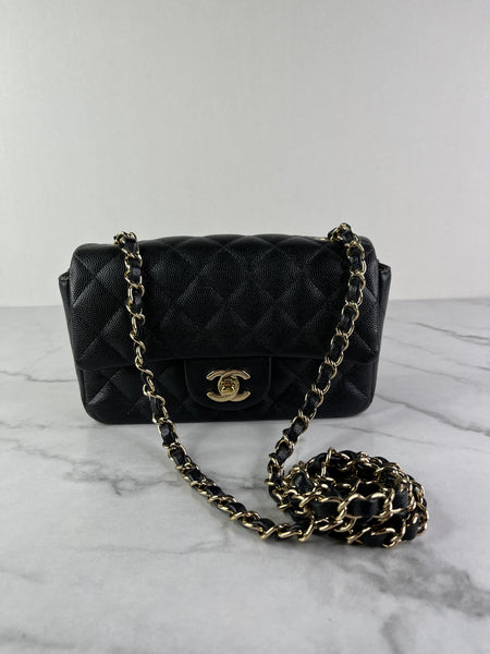 CHANEL Black Caviar Quilted Mini Rectangular Flap Bag