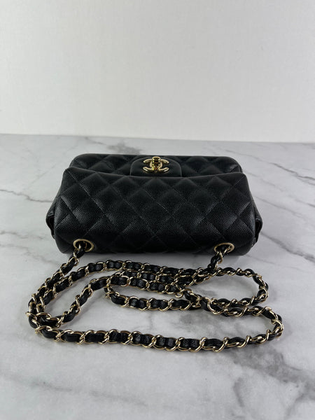 CHANEL Black Caviar Quilted Mini Rectangular Flap Bag
